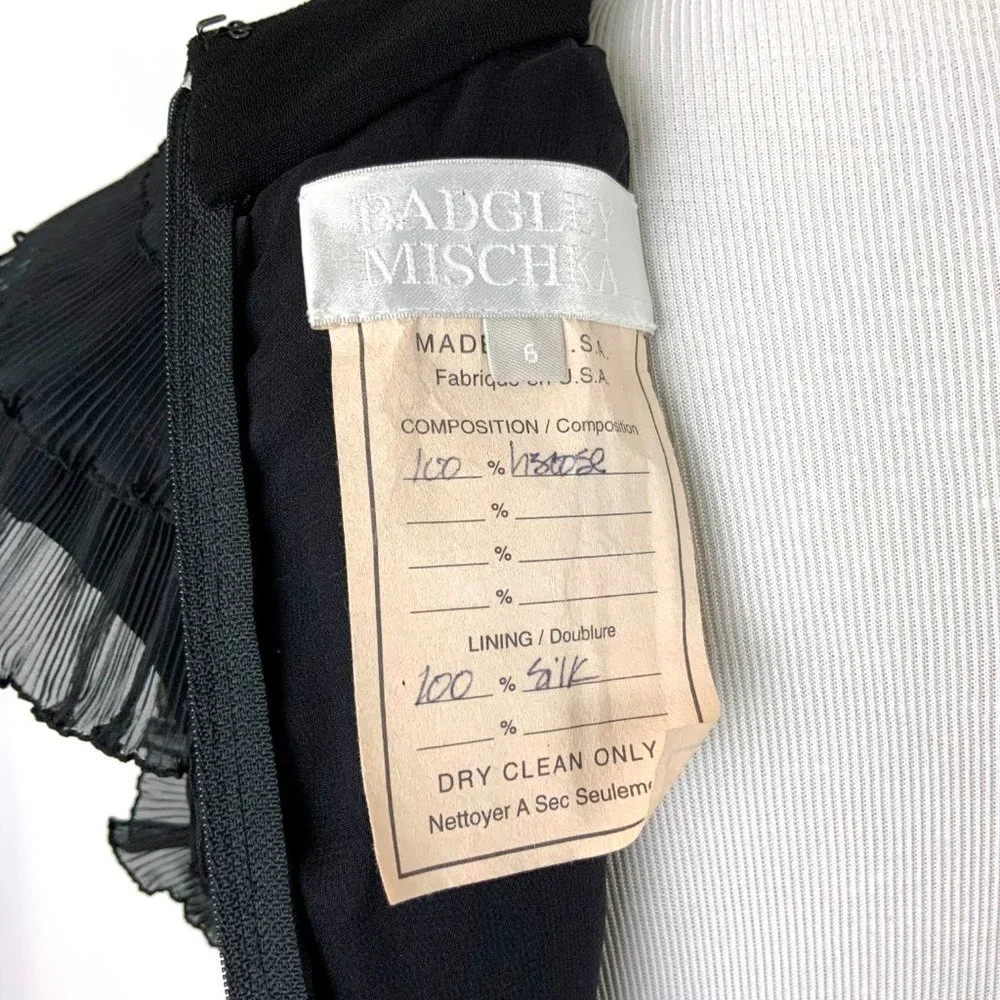 Vintage Badgley Mischka Black Tiered Ruffle Cocktail Party Dress Size 6 - Picture 3 of 16